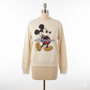 Disney Sweatshirt Large Mickey Mouse Walt Disney World Vintage Style Retro Cream